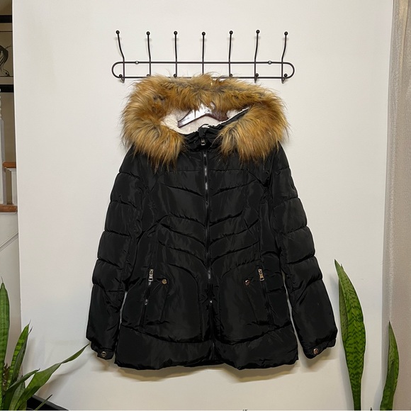 MADDEN GIRL (Juniors) Insulated Quilted Bubble Puffer Ski Coat, Black, L - Picture 7 of 11